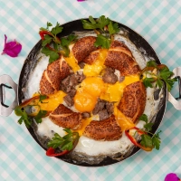 Simit with Egg, Cheese, Kavurma