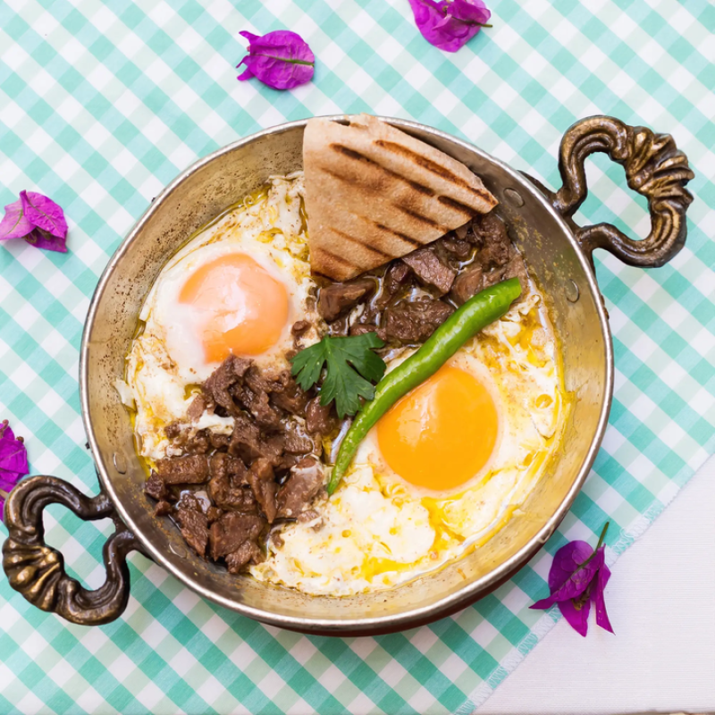 Sunny Side Up Eggs with Cured Meat